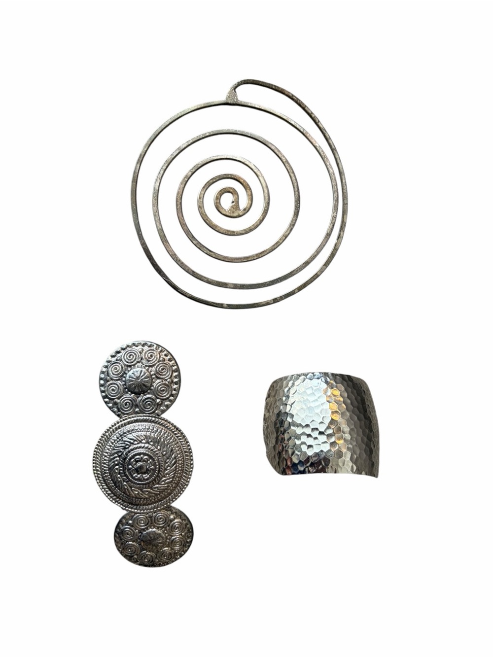Vintage 90s Silver Metal French Barrette & Bun Holder Lot 3pc